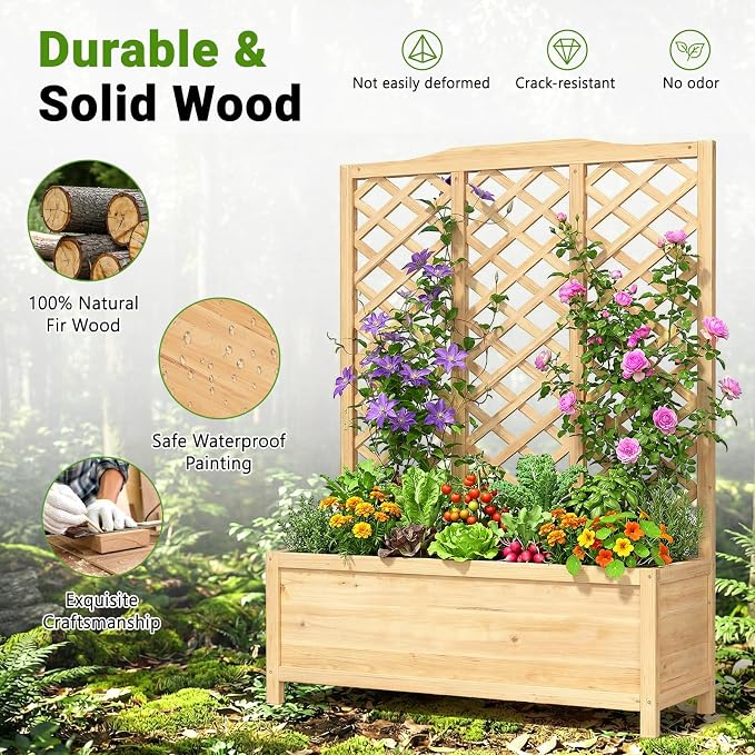 DoCred 2PCS Raised Garden Bed, 44" L x 16" W x 59" H Freestanding Elevated Planter Box with Trellis for Climbing Plants, Outdoor Wooden Privacy Screen with Garden Box for Backyard Patio Balcony Decor