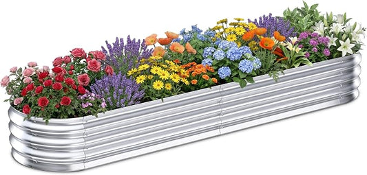 Galvanized Raised Garden Bed Outdoor, 8x4x1ft Metal Heavy Duty Planter Boxes for Gardening, Easy Assemble Large Oval Plant Container Kit for Vegetables, Flowers, Fruits, Silver, 1 Pack