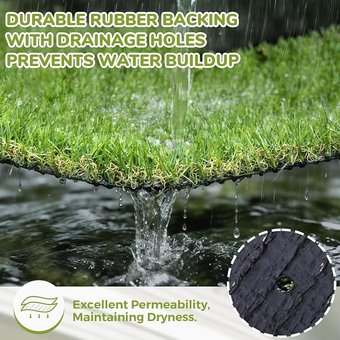Artificial Grass Rug Indoor Outdoor, 7 x 15FT Faux Grass Turf with Drainage Holes, Realistic Artificial Lawn Rug Dog Pets Mat, Turf Carpet for Garden Lawn Landscape Balcony Patio Backyard Decor