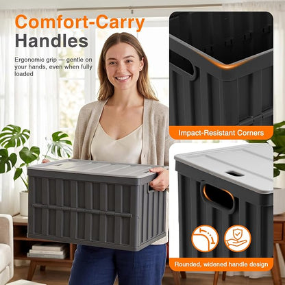 Citylife 64L Collapsible Storage Bins with Lids Plastic Storage Containers for Organizing Stackable Storage Box Large Heavy Duty Utility Crates, 4 Packs