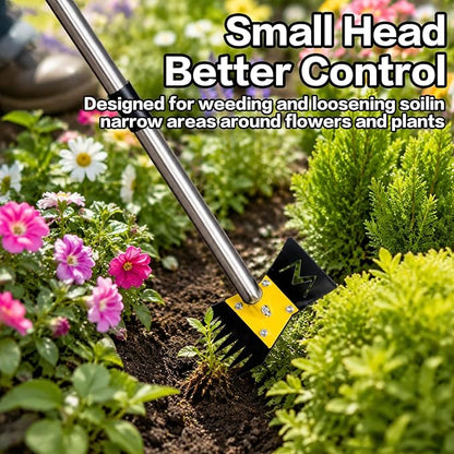 2-in-1 Garden Hoe and Weed Puller Rake, 60 Inch Adjustable Long Handle Weeding Tool Heavy Duty Spring Steel Head, Dual Side Hand Weed Rake, Weed Remover for Garden, Yard, Lawn, Driveway.