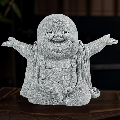 PineHaven Laughing Buddha Statue, Buddha Sandstone Statue, Feng Shui Decor for Wealth Good Luck,Zen Monk Statue Ornament for Home Garden Office Indoor Outdoor Decoration