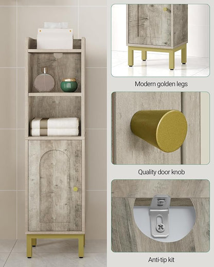 Hzuaneri Bathroom Storage Cabinet, Small Corner Floor Cabinet with Door and Shelves, Narrow Toilet Paper Holder, Bathroom Organizer with Adjustable Shelf, for Small Spaces, Rustic Greige BC38205GV1