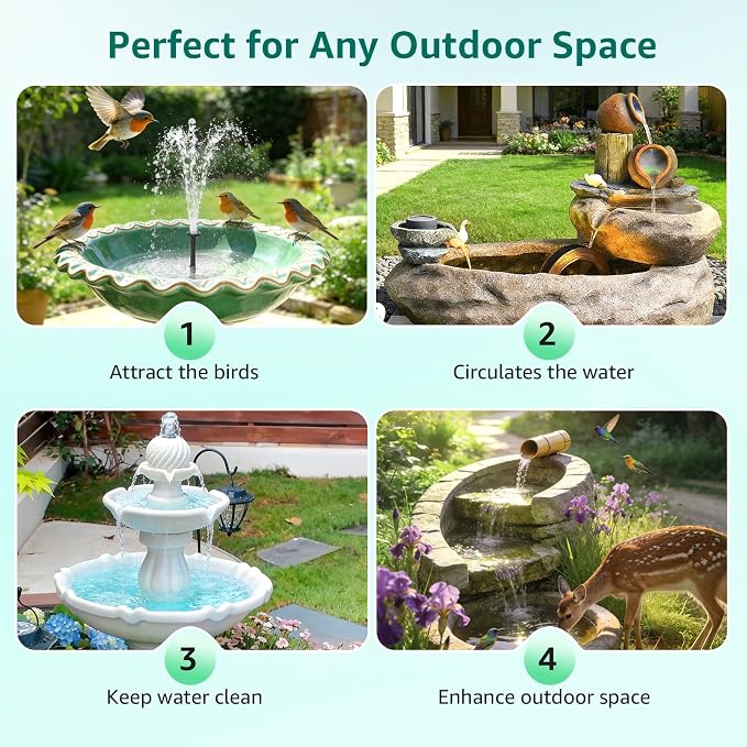 Solar Fountain Pump for Bird Bath, 5.5W Solar Pond Pump with 9.8ft Power Cord, 5 Spray Modes & 4ft Hose, Dry-Run Protection Solar Water Pump for Small Pond Fish Tank Garden Water Features