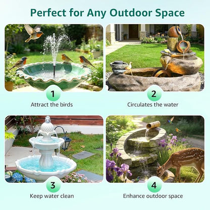 Solar Fountain Pump for Bird Bath, 5.5W Solar Pond Pump with 9.8ft Power Cord, 5 Spray Modes & 4ft Hose, Dry-Run Protection Solar Water Pump for Small Pond Fish Tank Garden Water Features