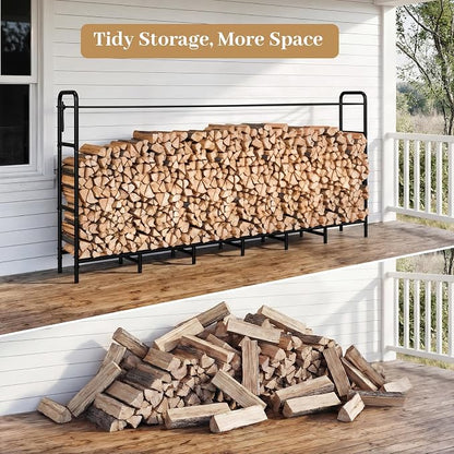 Firewood Rack 8FT Heavy Duty Metal, Outdoor Indoor Log Holder Stand for Fireplace Wood Storage, Adjustable Wood Pile Stacker Organizer for Patio, Black