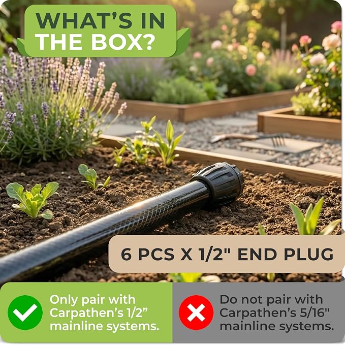 Carpathen Drip Irrigation Parts - 6PCS 1/2 inch End Plugs for Drip Irrigation System - Leak Free End Plug Connectors for 1/2" Tubing