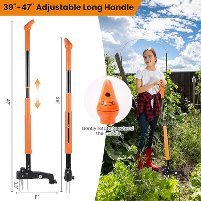 Weed Puller Tool, 39"- 47" Heavy Duty Stand Up Weed Puller Adjustable Long Handle, 4-Claw Steel Head, Easy-Eject Mechanism Weed Remover Tool for Garden Lawn, Remove Weeds Without Bending