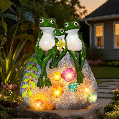 Guhope Solar Garden Statues, Outdoor Frog Decor with Succulent and 6 LED Lights, Outside Yard Figurine Decor for Garden, Lawn, Patio, Balcony, Porch, Unique Gifts for Mom Grandma