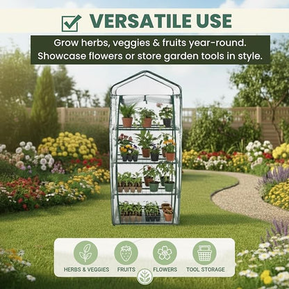 4 Tier Mini Greenhouse - Portable Greenhouse with Rust-Resistant Frame and PVC Cover for Indoor/Outdoor - 27.5x19x63-Inch Green House by Pure Garden