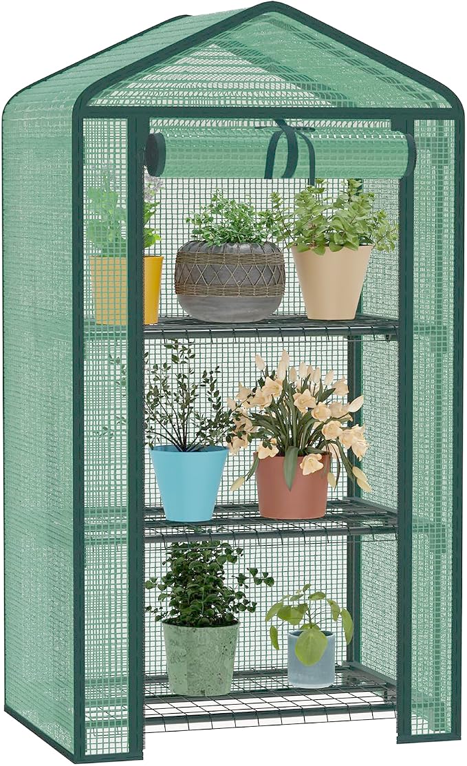 Greenhouse for Indoor Outdoor, Small Plastic Plant Green House 3-Tier Rack Stand Portable Greenhouses with Durable PE Cover for Seedling