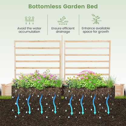 Giantex Raised Garden Bed with 3 Trellises, 88"x45"x43" Wooden Planter Box with 2 Growing Section, Outdoor Elevated Garden Bed for Vegetables Flowers Herbs & Climbing Plants Cucumber, Easy Assembly