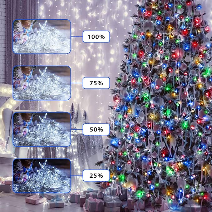 JMEXSUSS Christmas Lights, 600 LED 168FT Color Changing Christmas Tree Lights with Remote, 11 Modes, Timer, Waterproof, Clear Wire String Lights for Xmas Décor, White & Multicolor