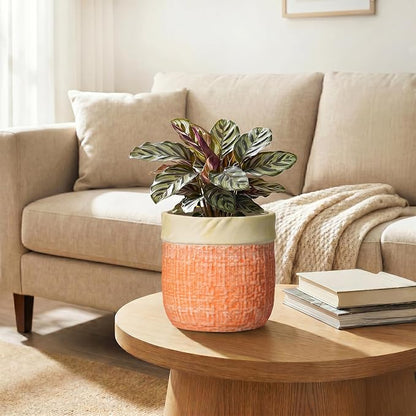 Ceramic Pots for Plants, 6 Inch Planter, Round Plant Pot, Orange | Boho Plant Pot for Indoor Plants, Decorative Flower Pots with Drainage Hole, Bedroom Decor, Housewarming Gifts New Home
