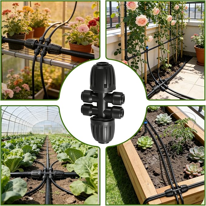 8 PCS 1/2" to 1/4" Drip Irrigation Tee Fittings,6 Way Barbed Tee 1/2 Inch to 1/4 Inch Quick Connect Irrigation Tubing Fittings,Anti-Leak Reducing Splitter Tee Connectors for Garden Irrigation System