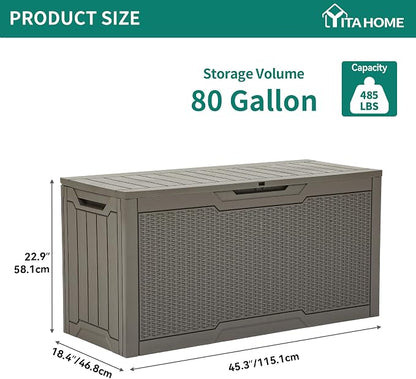 YITAHOME 80 Gallon Resin Deck Box | Weather Resistant Outdoor Rattan Storage Box, Lockable Indoor Outdoor Storage for Supplies and Essentials, Taupe