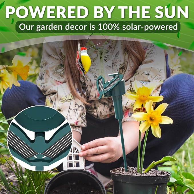 3 Pcs Solar Hummingbird Garden Stakes that Move Like Real Birds - Decorative Garden Stakes, Fluttering Moving Hummingbird Decor, Waterproof Battery Powered Yard Decorations Outdoor for Plants & Patio