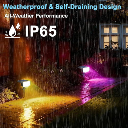JEJOT Color Changing Solar Spot Lights Outdoor Waterproof IP65,8 Lighting Modes Multicolor RGB Christmas Spotlight for Porches Yard Gardens Landscape Deconrations-8 Pack