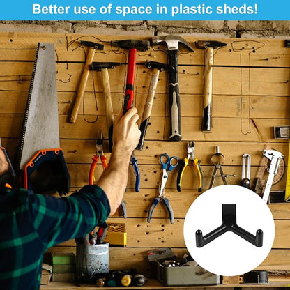 6pcs Tool Hooks for Shed Compatible with Suncast Shed, Premium Plastic Shed Wall Hanger Organization and Storage Accessories for Garage Hanging Knives Scissors Power Tools(Black)