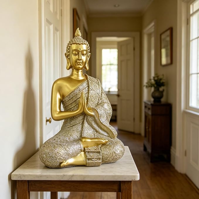 Gold Sitting Buddha Statue Decor Meditation Gifts Zen Art Indoor Statue | YOUERDA; Buddha Statues Yoga Meditation Room Home Decor Indoor, Buddhist Art Zen Sculptures Gifts for Mom
