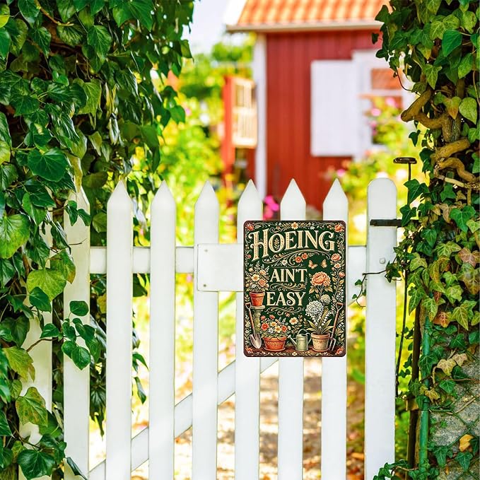 Gardening Gifts For Women Vintage Garden Decor For Outside Greenhouse Backyard Patio Yard Hoeing Ain't Easy Gardening Signs For Outside Metal Wall Decor Plant Lovers Gifts For Mom Wife Her Grandma
