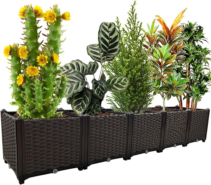 Large Planters for Outdoor Plants Rectangular Raised Garden Bed Elevated Planter Boxes Patio Balcony Deck for Planting Flowers, Vegetables, Tomatoes, and Herbs