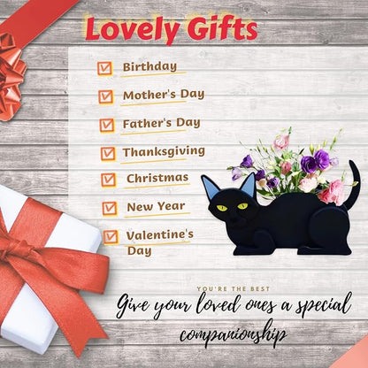 Black Cat Planter Plant Pots,Cute Cat Flower Planter,Gifts for Pet Lovers,Unique Animal Plant Pots,Office,Indoor Outdoor Garden Decor(12.5 * 5.6 * 7.8in)