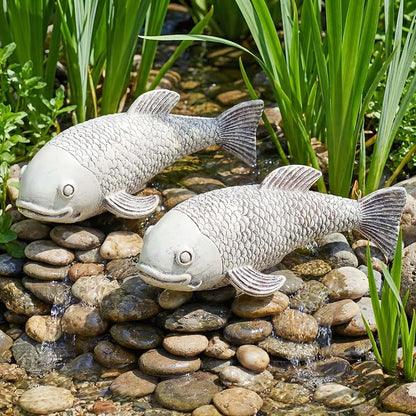 Set of 2 Koi Fish Decor, Large Outdoor Garden Statues, Pond Accessories, Yard Decor, Real Fish Sculpture Art, Koi Pond Kit, Statues for Yard Ornaments Sculpture Garden for Outdoors