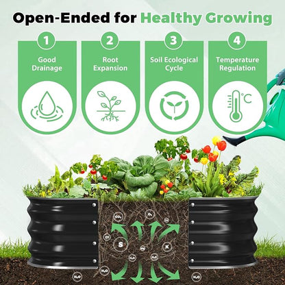 Galvanized Raised Garden Bed, 4x4x1ft Garden Planter Bed Outdoor, Heavy Duty Rustproof Steel Raised Bed Kit for Gardening Vegetables Fruits Flowers Grow Black