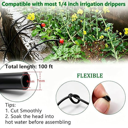 100FT 1/4" Drip Irrigation System Kit, Automatic Watering System, DIY Automatic Irrigation Equipment Set for Greenhouse, Garden, Yard, Lawn