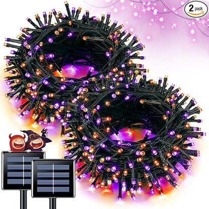 JMEXSUSS 2 Pack Solar Halloween Lights Orange and Purple, Total 200LED 66FT | Halloween Lights Outdoor Waterproof, 8 Modes Solar String Lights for Outside Patio Christmas Tree Yard Halloween Decor