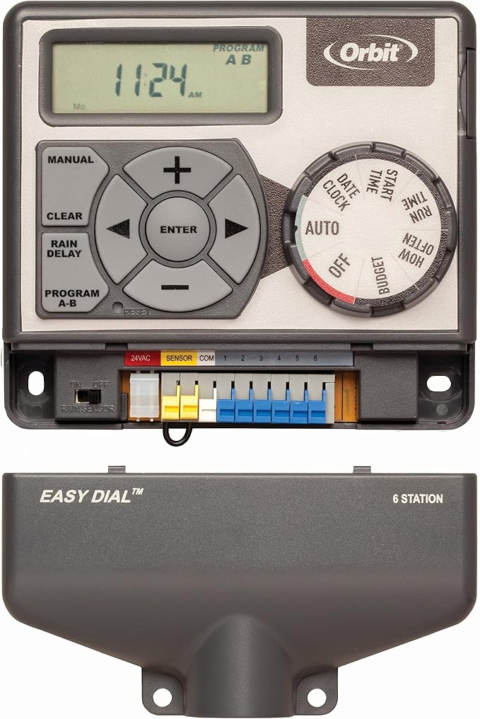 Orbit Easy Dial 6-Station Irrigation System Controller, Indoor, Grey, 28966
