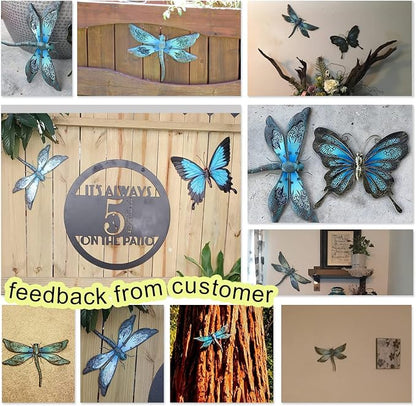 LIFFY Metal Dragonfly Wall Decor - Outdoor Garden Art for Patio, Living Room, Bedroom - Dragonfly Gifts (14inch, Metal & Glass)