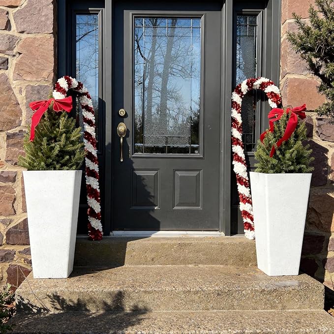 Autodaya 28" Extra-Large White Tall Planters Set of 2 Flower Pots | Tall White Planters for Outdoor Plants, Balcony, Porch, Living Room Corner, Garden, Patio, Deck, or Entryway Decor