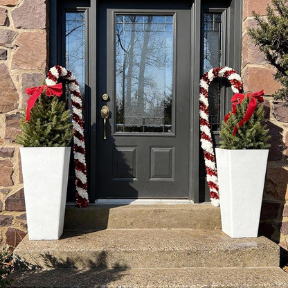 Autodaya 28" Extra-Large White Tall Planters Set of 2 Flower Pots | Tall White Planters for Outdoor Plants, Balcony, Porch, Living Room Corner, Garden, Patio, Deck, or Entryway Decor