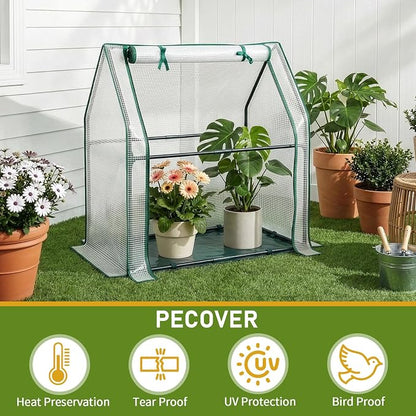 Outvita Mini Greenhouse, Outdoor 3'x3'x3' UV Protected 2-Layer PE Cover Plant Hot House for Flowers, Seed and Vegetables Protection with Roll-up Zippered Doors for Patio Balcony Backyard