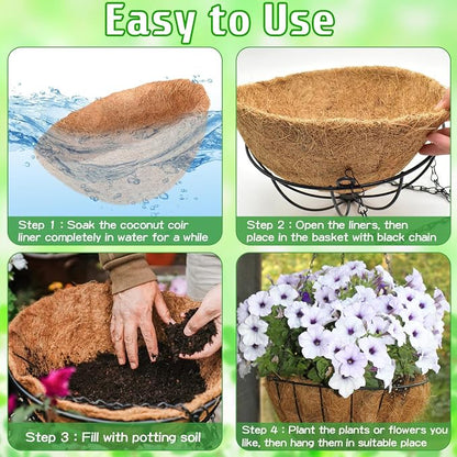 ZeeDix 3 Pack 12 Inch Outdoor Hanging Baskets, Metal Wire Hanging Planters with Coconut Liners, Round Hanging Baskets for Plants Flowers Ferns Home Garden Porch Balcony Railings Decor