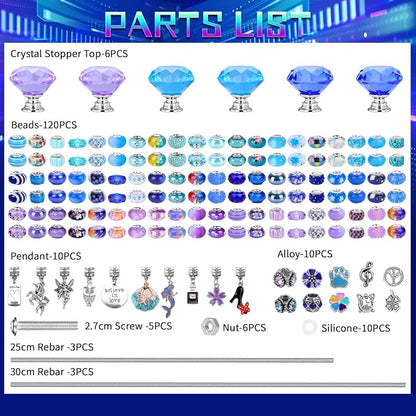 AIPRIDY DIY Crystal Beaded Fairy Wand Garden Stakes Kit, Colorful Decorative Wands with Assembly Guide, 12 or 10 Inch Threaded Rods,Outdoor Garden Decoration Set (174, Purple+Aqua+Blue+Diamond Top)