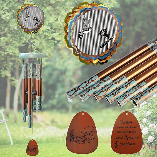 Aoedelyart Wind Chimes for Outside with 3D Animations Hummingbird Wind Spinner,37" Memorial WindChimes Outdoor Hanging Decor,Hummingbird Gift for Women Mom Grandma Wife,Garden Ornaments