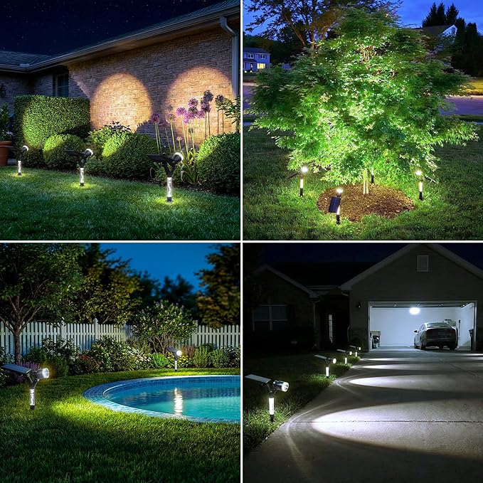 Solar Lights Outdoor Waterproof Spot Lights, 4 Pack Solar Powered Garden Spotlights for Outside Yard Pathway House Landscape Lighting, Auto On/Off, 6000K Cold White