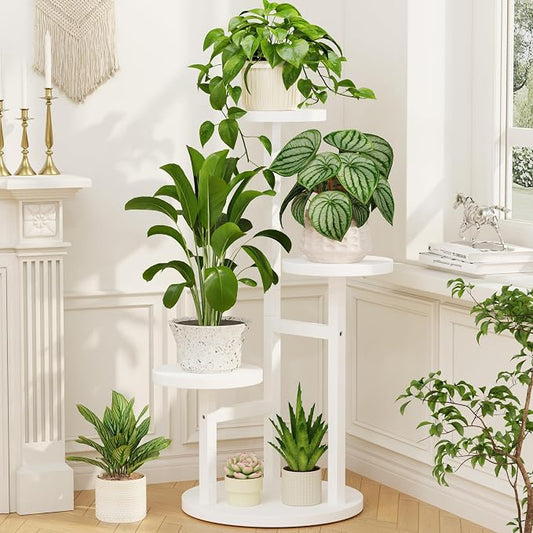 LASZOLA 3 Tiered Wood Plant Stand Indoor Corner, Flower Holder Rack Tall for Multiple Plants, Rustic Planter Shelf Display for Patio Garden Balcony Living Room, White