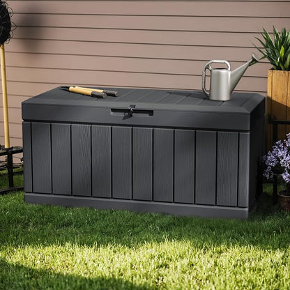 Greesum 82 Gallon Resin Deck Box All Weather Large Outdoor Storage for Patio Furniture, Toys, Garden Tools, Lockable, Dark Gray