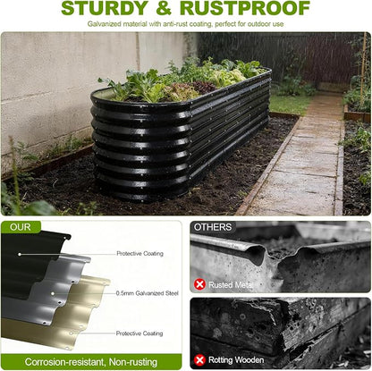 24" Tall Galvanized Raised Garden Bed Outdoor, 8x2x2ft Deep Metal Planter Box with Safety Edging & Support Bars, Large Oval Raised Beds for Gardening Plants Vegetables Herbs Flowers (Dark Grey)