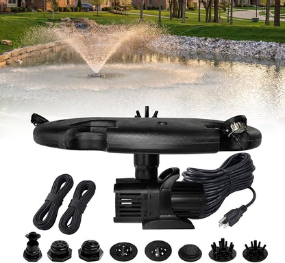 Half Off Ponds 1.2 HP Floating Fountain & Aerator | 10,000 GPH output, 11 spray patterns, White LED lights, 200 ft heavy-duty cord, Energy-efficient