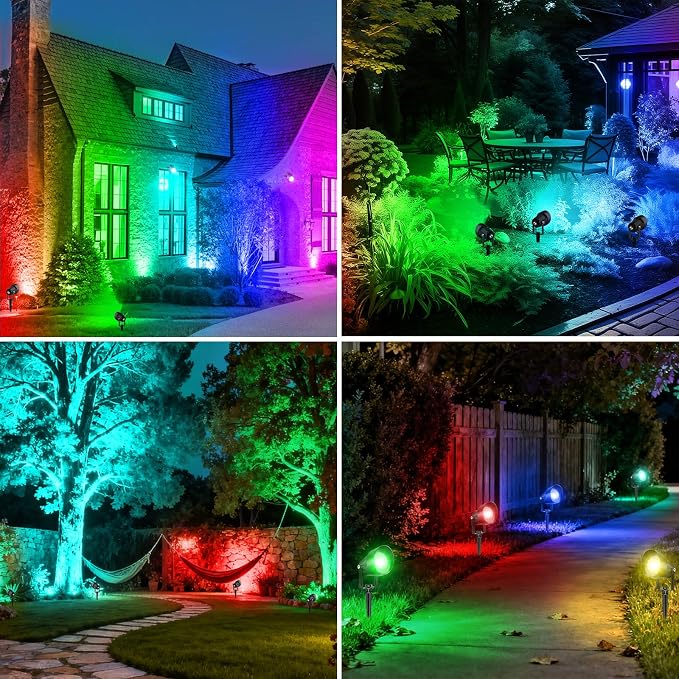 RGB Color Changing Spotlights Outdoor, LED Landscape Lighting with Remote/APP Control, Music Sync & Timing Mode, IP65 Waterproof Outdoor for Yard Garden Pathway Christmas Halloween, 4 Pack
