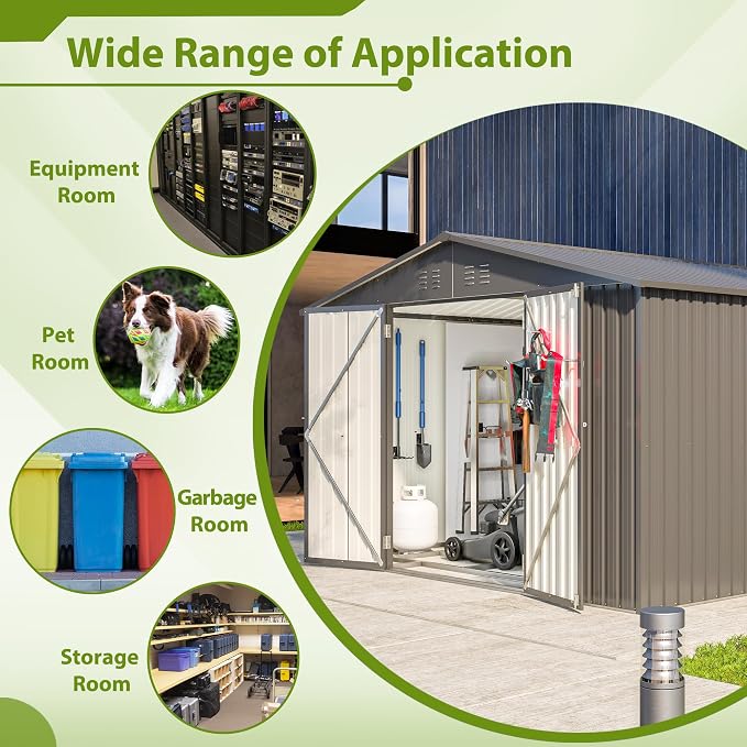 YOPTO 10X8 FT Outdoor Storage Shed,Metal Shed W/Lockable Doors,Black | Air Vents,Sloped Roof for Drainage,All Weather Waterproof,Galvanized Steel Tool Shed for Garden,Patio,Backyard,Lawn