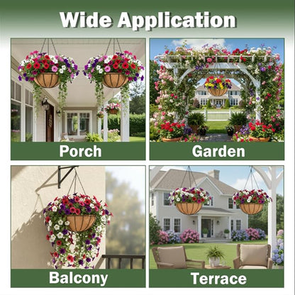4 Pack 12 Inch Hanging Baskets for Plants Outdoor Metal Hanging Planter Basket with Coco Coir Liner Hanging Flower Baskets Hanging Flower Pots Holder for Garden, Patio(Watermelon)