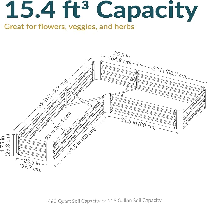 Sunnydaze Galvanized Raised Garden Bed Kit - 5x5x1 ft Outdoor Raised Garden Bed - Metal Planter Box for Vegetables, Flowers, Herbs - Brown - L-Shaped