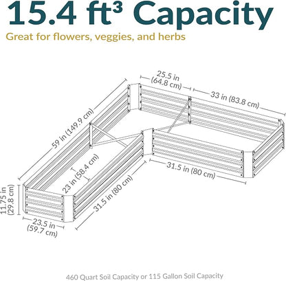 Sunnydaze Galvanized Raised Garden Bed Kit - 5x5x1 ft Outdoor Raised Garden Bed - Metal Planter Box for Vegetables, Flowers, Herbs - Dark Gray - L-Shaped