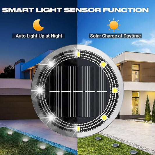 Peasur Solar Ground Lights Outdoor, 2 Pack Flat Solar Powered Disc Lights, IP68 Waterproof, Anti-Rust, Landscape Lighting for Pathway Garden Yard Lawn Walkway Landscape Driveway, Mini, Cool White